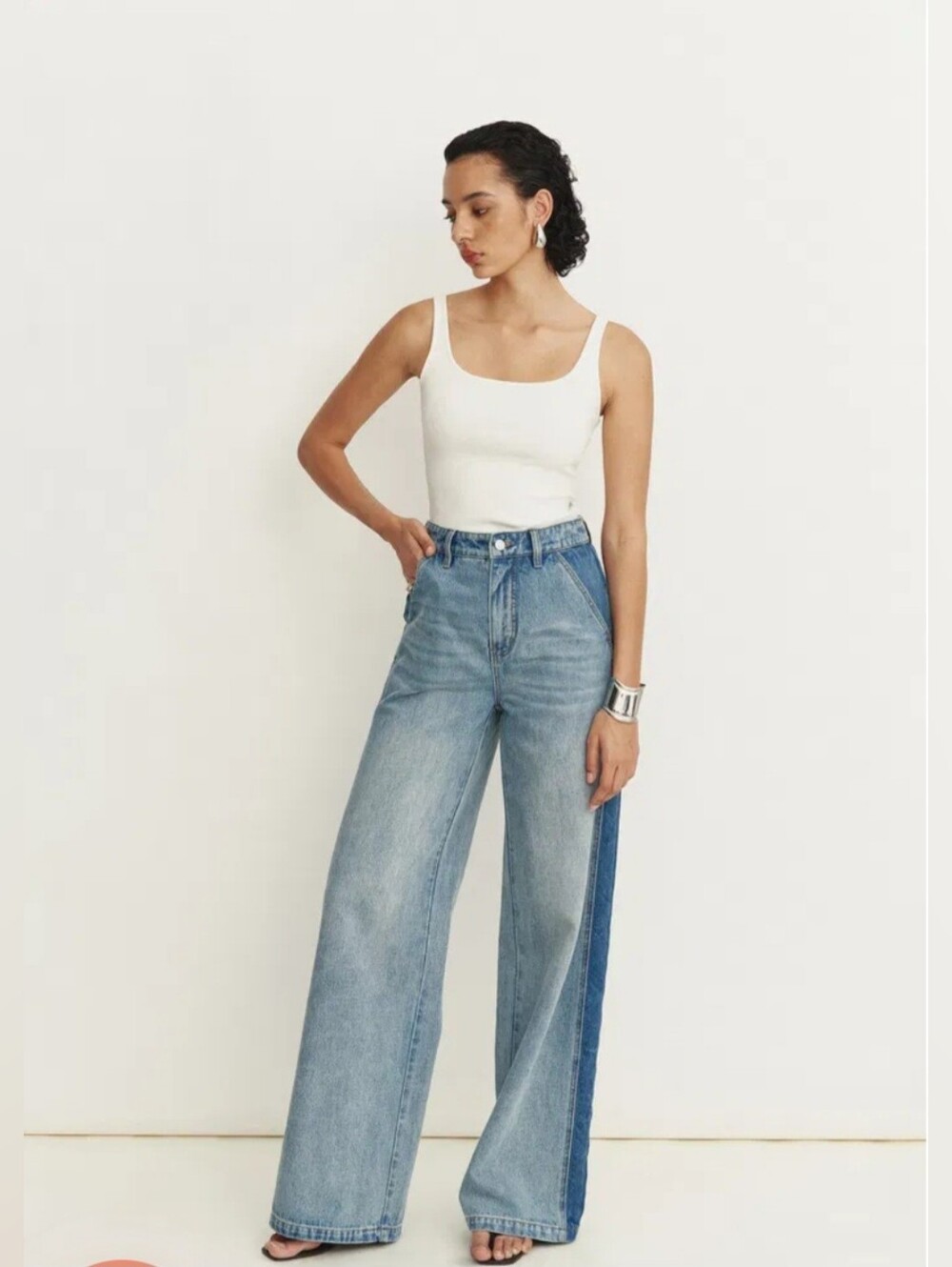 NWOT Fabrique Clarisse Two Tone Mixed Fabric Jean designed by Glenda Goldschmie.